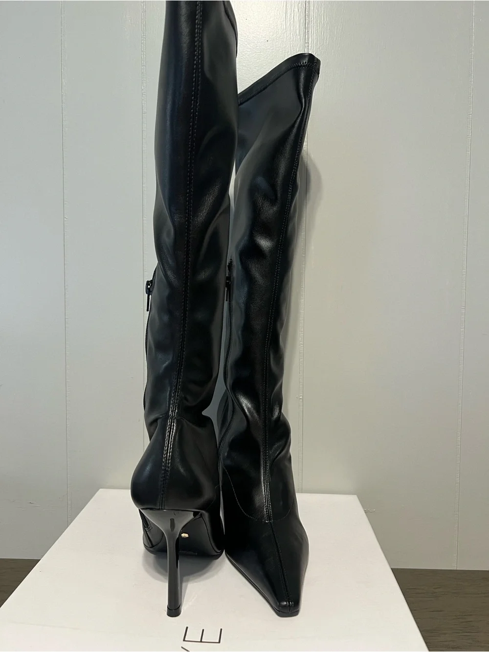 RAYE Alexandra Knee High Boots Women's Black Stiletto Pointed-Toe Boots